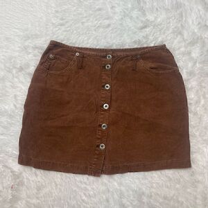 Vintage Silver Jeans Brown Corduroy Button Front Mini Skirt Size 11/12 Cotton Ma
